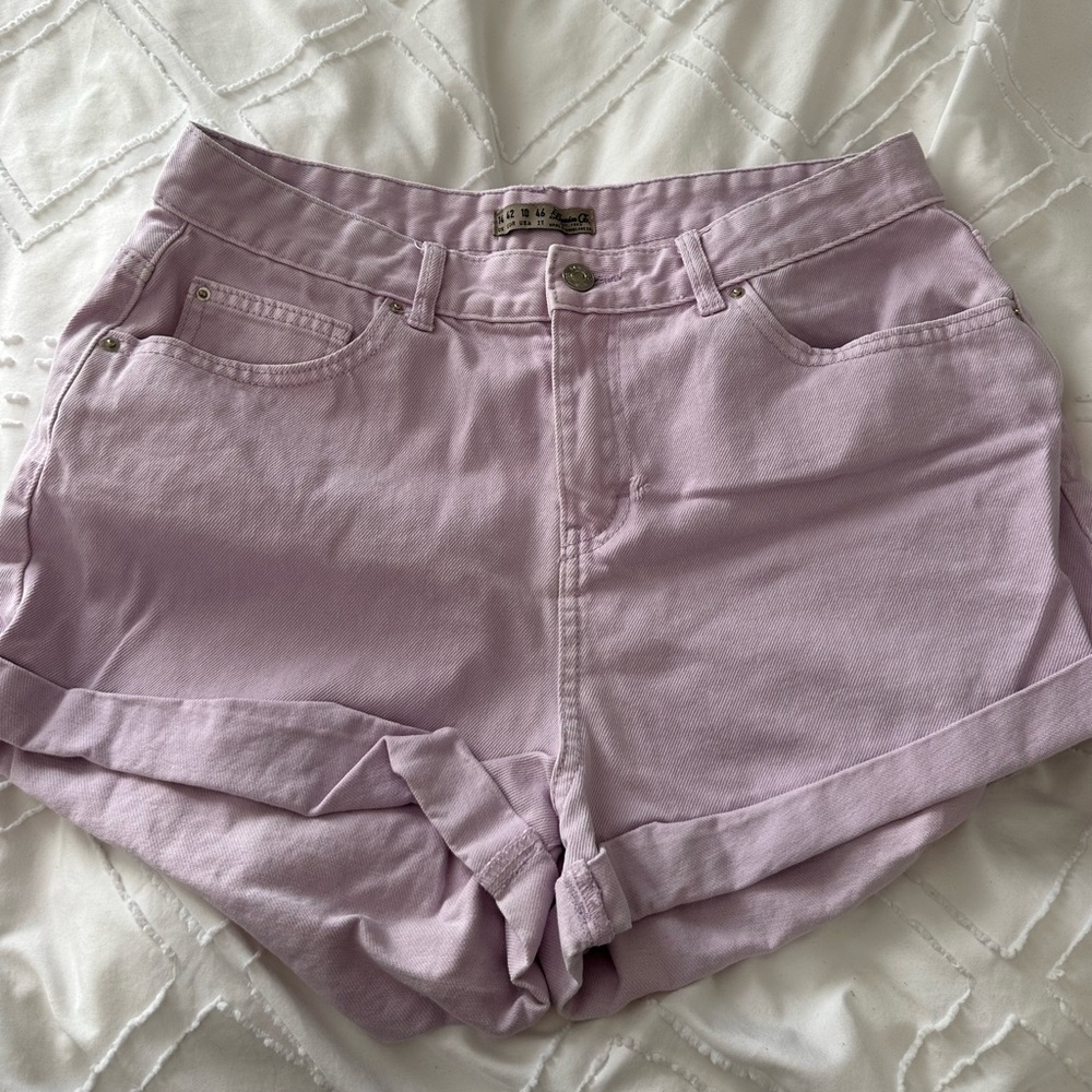 primark lilac mid rise denim shorts